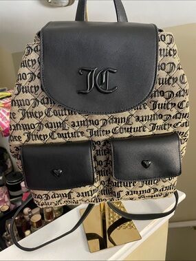 Juicy Couture Black & Beige Logo Mini Backpack with JC Detail